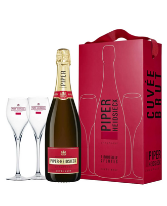 Champagne Piper-Heidsieck - Coffret - Cuvée Brut Glasspack & 2 flûtes - Blanc